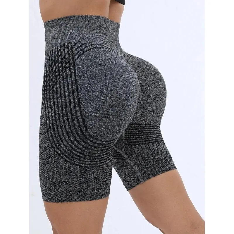 Women's New Seamless Waist Nylon Blend Sporty Chic 2-in-1 Fitness Shorts - High-Waisted, Back Pocket, Short Length, for Yoga Cycling