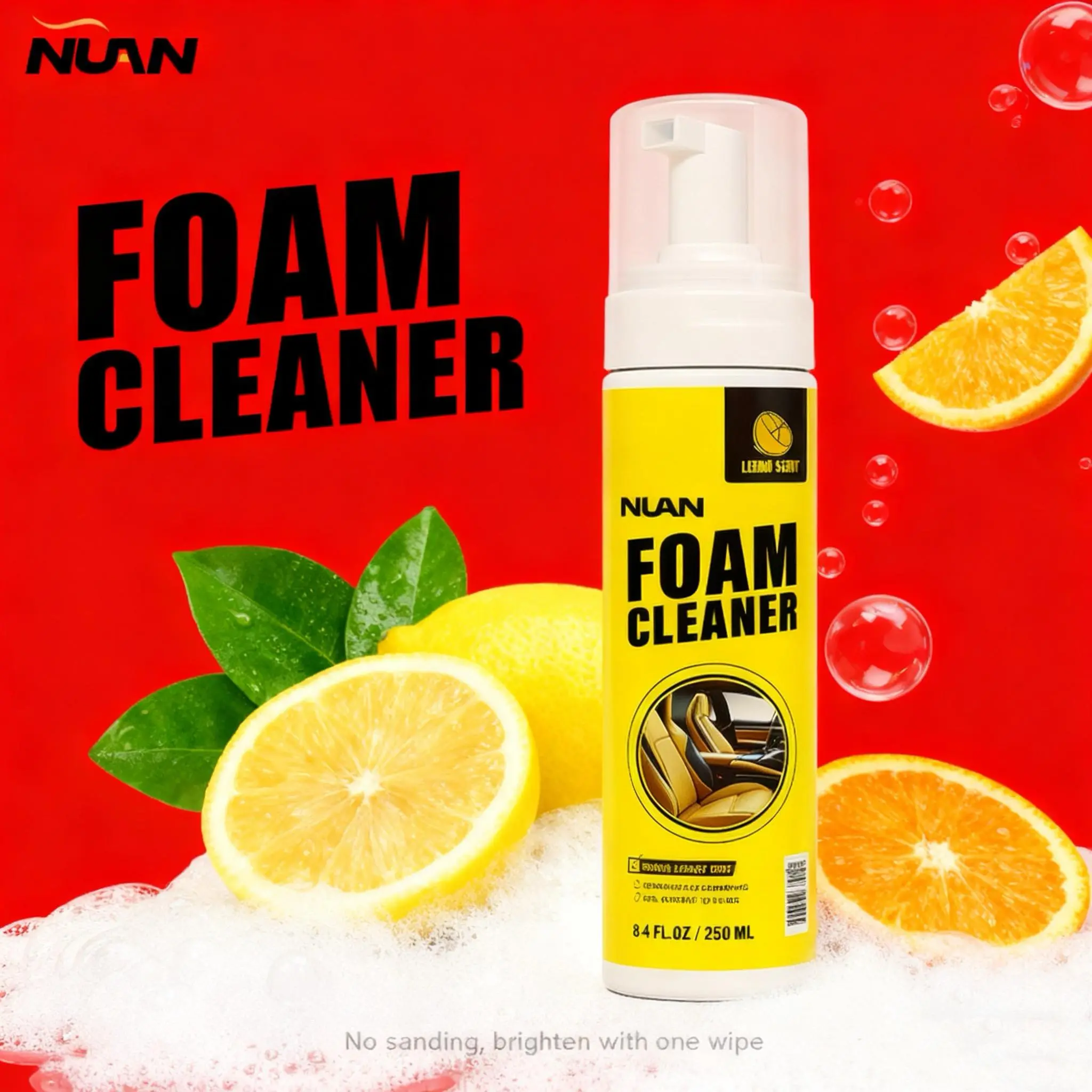 NUAN All-Purpose Gentle Foam Cleaning Spray - Car Interior Cleaner, Car Surface Cleaner for Leather, Plastic, Headliner, Effective Cleaning & Protection, MY0522