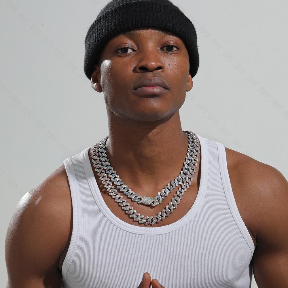 Classic Fashion Trend Men's Necklace 15mm Exaggerated Diamond Geometric Trendy Hip-hop Jewelry Large Gold Chain