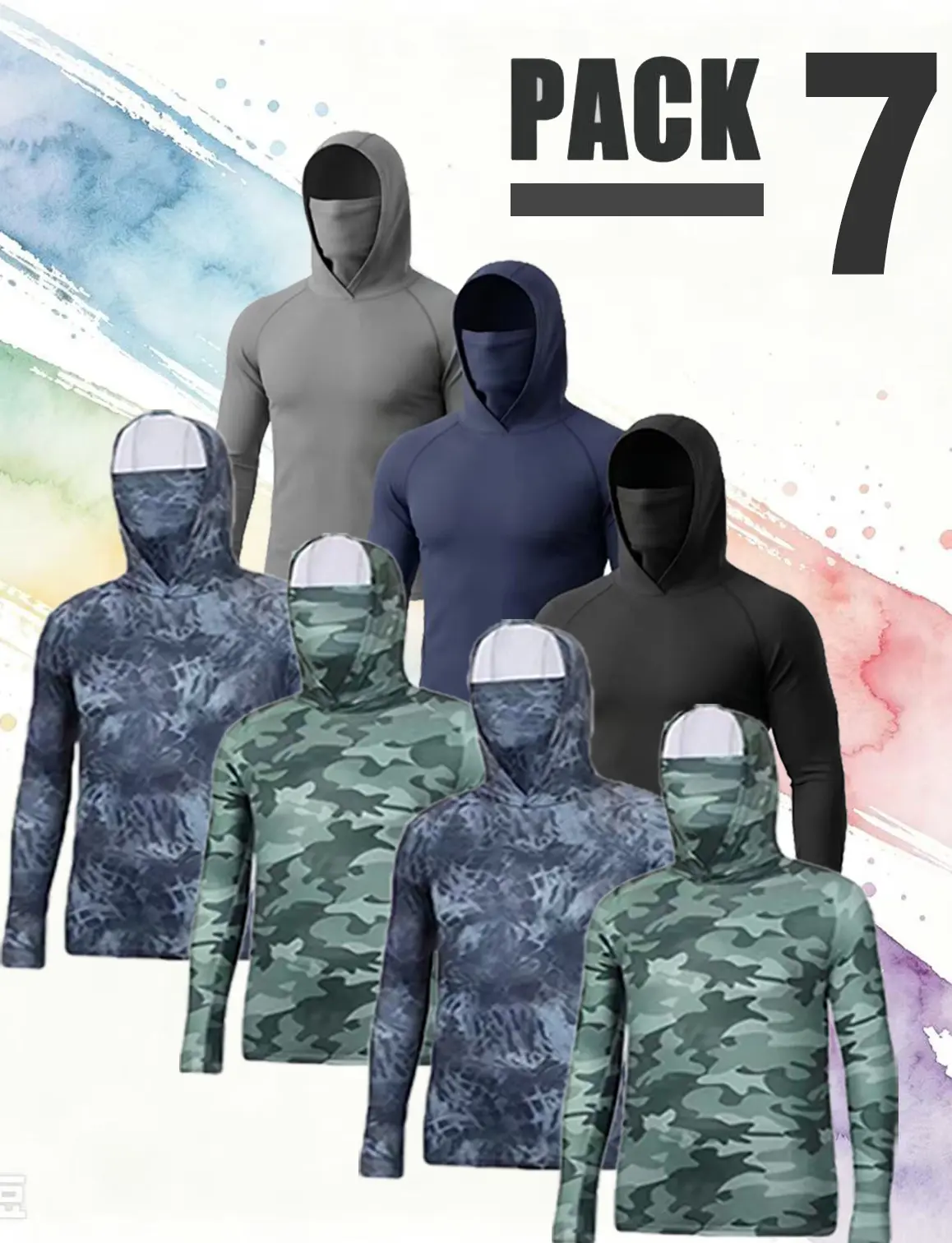 [7pcs]  new Men's Quick-Dry sun protection dry fit hoodies workout long sleeve fishing shirt Sports Hoodies Face Mask Breathable Sun Protection for Gym,outdoor, Running & Casual Attire Activewear graphic tees