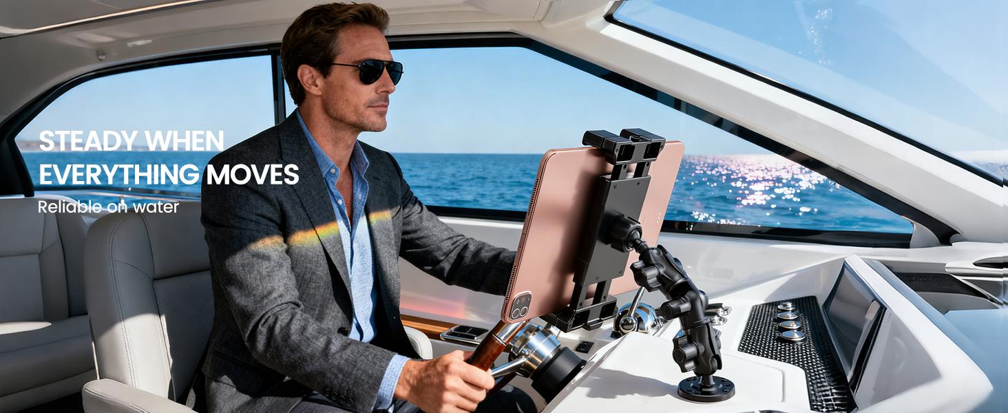 OHLPRO Heavy Duty Drill Base Tablet Mount for Truck Dashboard - Permanent Screw Down iPad Car Holder for Semi Trucks, Vans & Commercial Vehicles, Fits 5-17 Inch Devices, 360°   Rotating Adjustable Arm