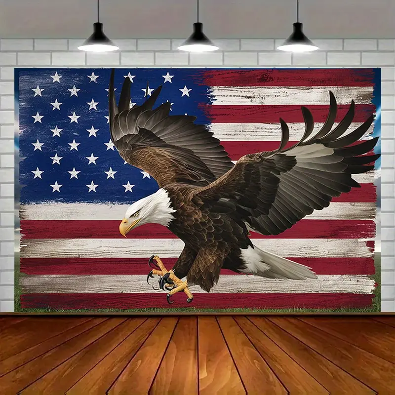 Bald Eagle American Flag Tapestry, Vintage Wooden Texture USA Flag Wall Hanging, Patriotic Flying Eagle Wall Art Decor, Free Hanging Hooks Included, Ideal for Bedroom, Living Room, Dorm & Man Cave artwork outdoor backdrop