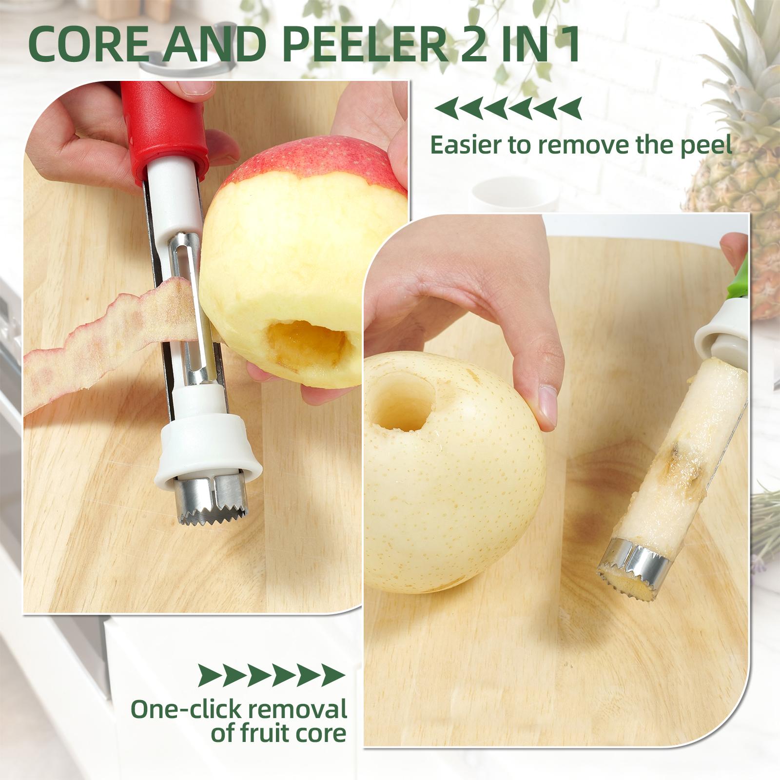 2 in 1 Apple Corer and Peeler Apple Core Removal Tool Stainless Steel Fruit Corer Apple Seed Remover for Cored Apples Pears Bell Peppers and Cakes Kitchen Gadget for Fruit and Vegetable L53