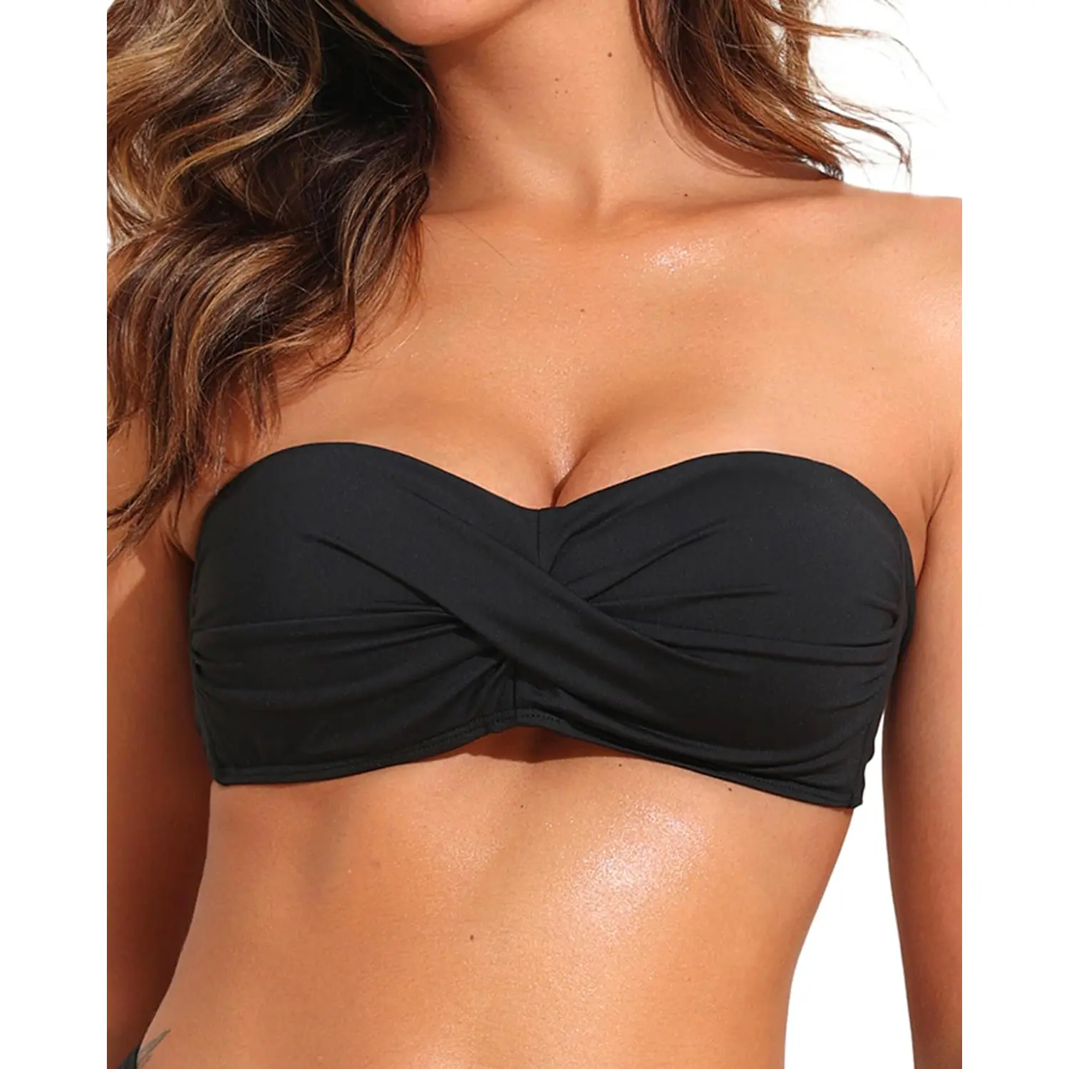 Tempt Me Women Twist Bandeau Bikini Top Strapless Swimsuit Top Only