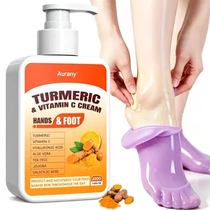 Vitamin C Hand Cream, Urea Foot Cream For Cracked Heels, Hand And Foot Cream，7 Powerful Ingredients: Turmeric, Vitamin C, Hyaluronic Acid, Aloe Vera, Tea Tree, Jojoba & Salicylic Acid，Protect & Moisturize Hands & Feet All Day，200g For Daily Care