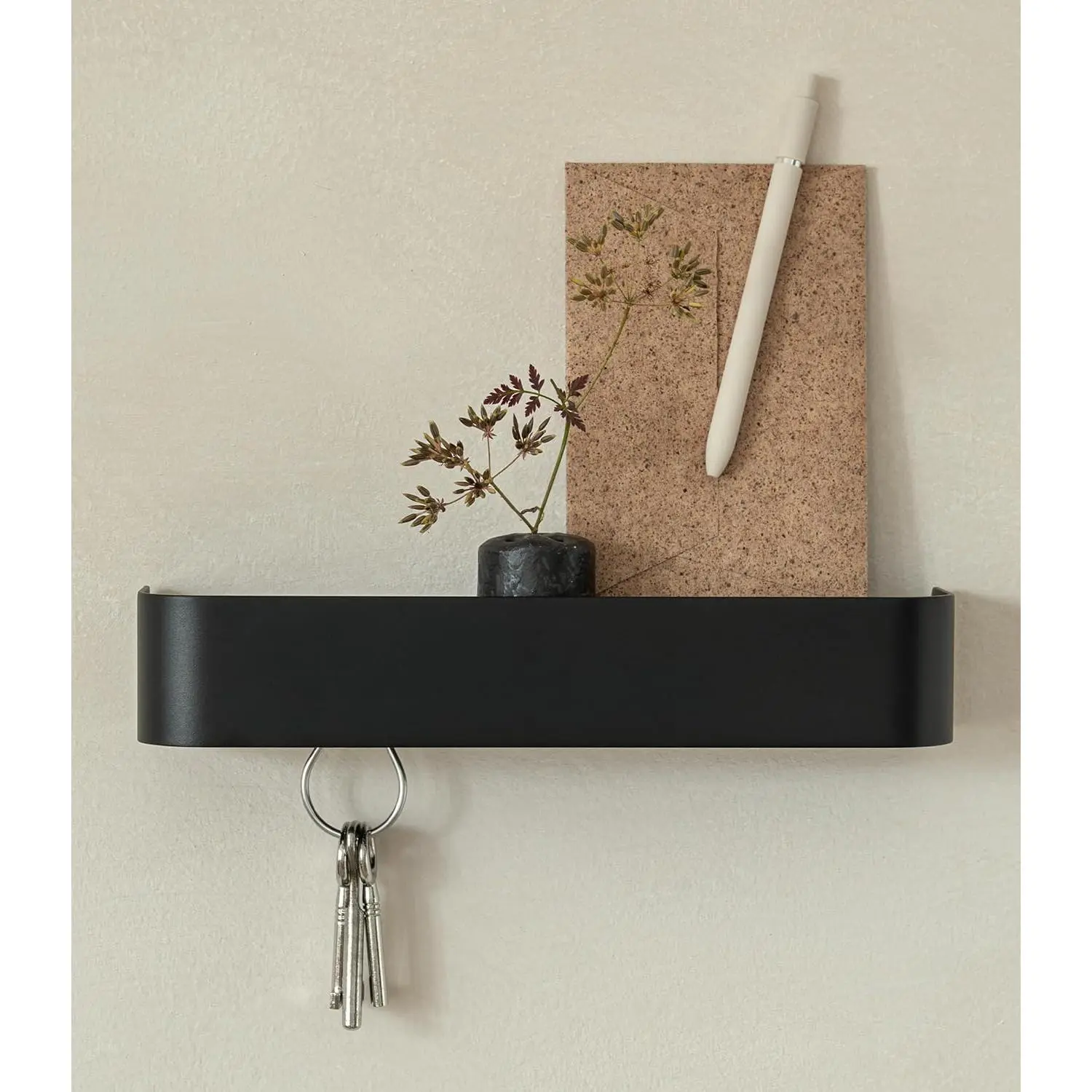 Kazai.Key Holder for Wall 'Tone'| Minimalist Key Hooks Design from Berlin| Modern Key Hanger with Metal Shelf| Key Hook Wall Mounted as Hallway Furniture| Black