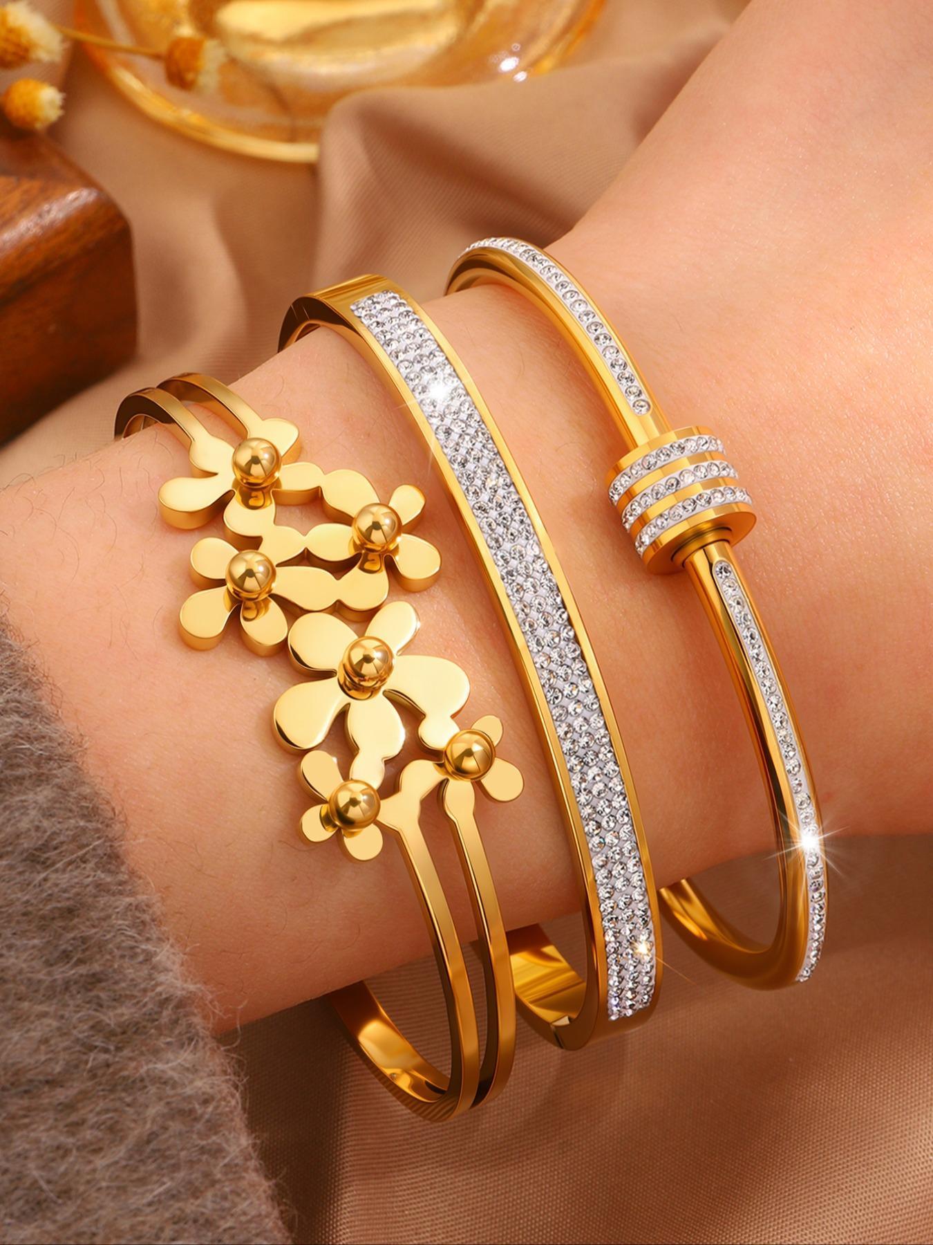 Elegant Luxury Bracelet Set, Stainless Steel Jewelry for Women & Men, Trendy All-match & Exquisite Jewelry for Birthday Gift