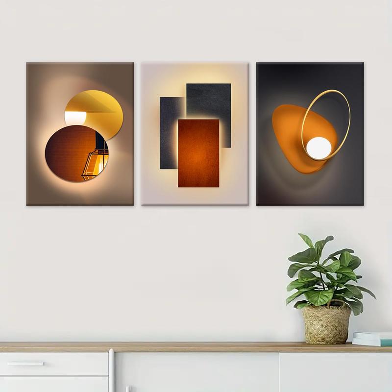 Wooden-Framed Canvas Painting Set, 3 Counts Multi-Dimensional Spray Art Posters, Wall Decor for Living Room, Bedroom and Office