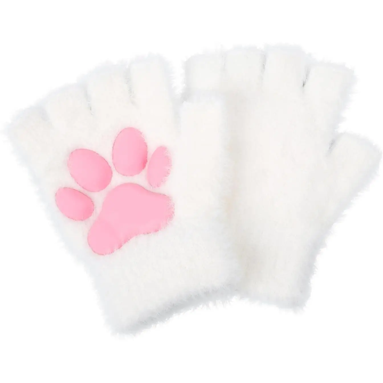 Plush Warm Cat Paw Gloves, Cute Pink 3D Cat Paw Pads Gloves Fingerless Winter Cold Weather Mittens  Women Girls