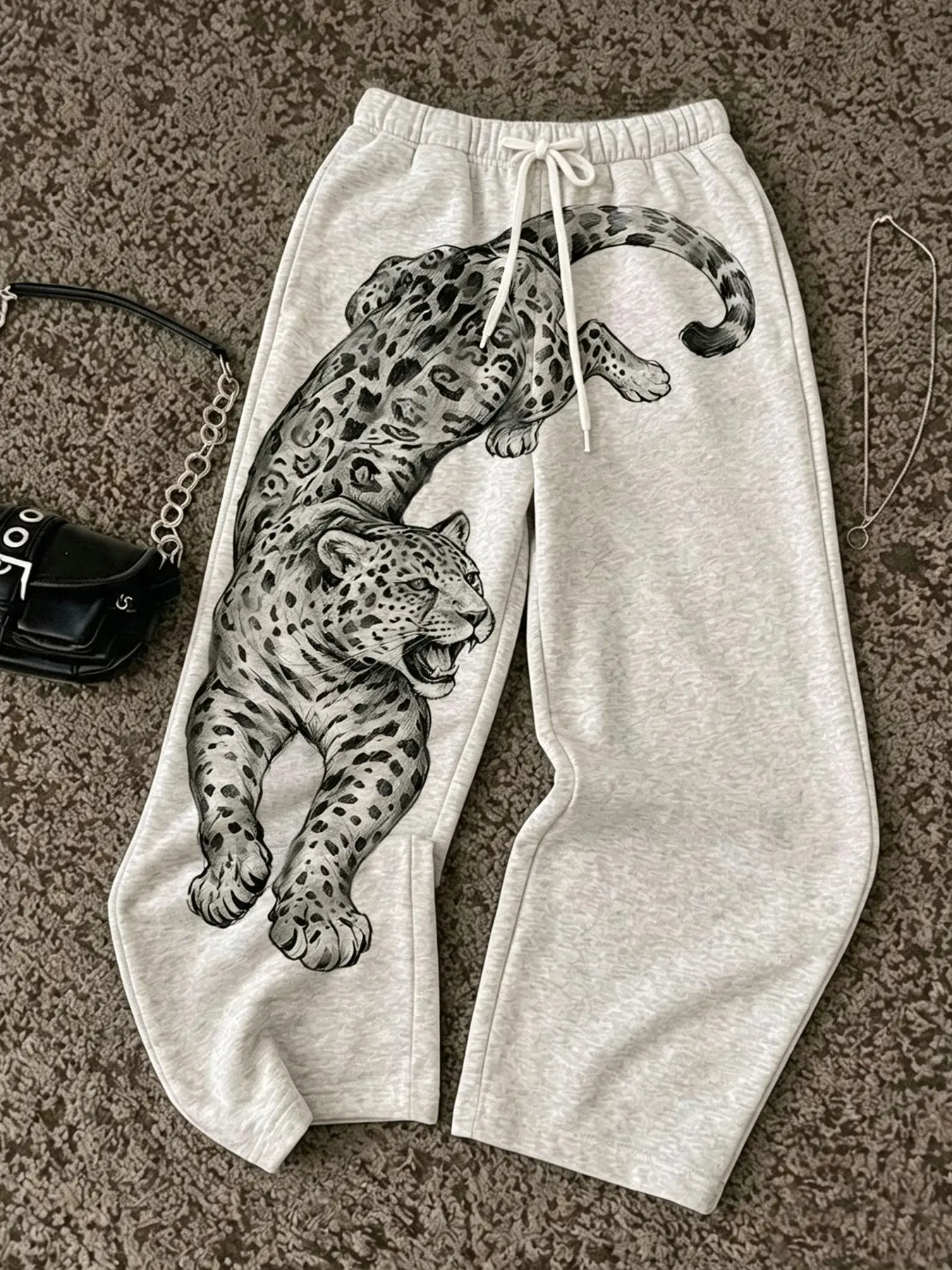 Women's Casual Straight Leg Sports Pants, Vintage Tiger Print, Loose Fit, Comfortable and Versatile, Y2K Style, All Seasons