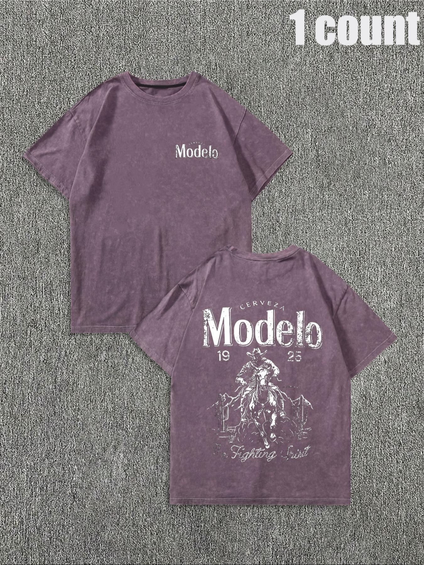 Men's Vintage Letter & Cowboy Print Casual Graphic Design Short Sleeve Tee, Casual Loose Retro T-shirt for Daily Wear, Menswear for All Seasons, Men's Graphic Tees