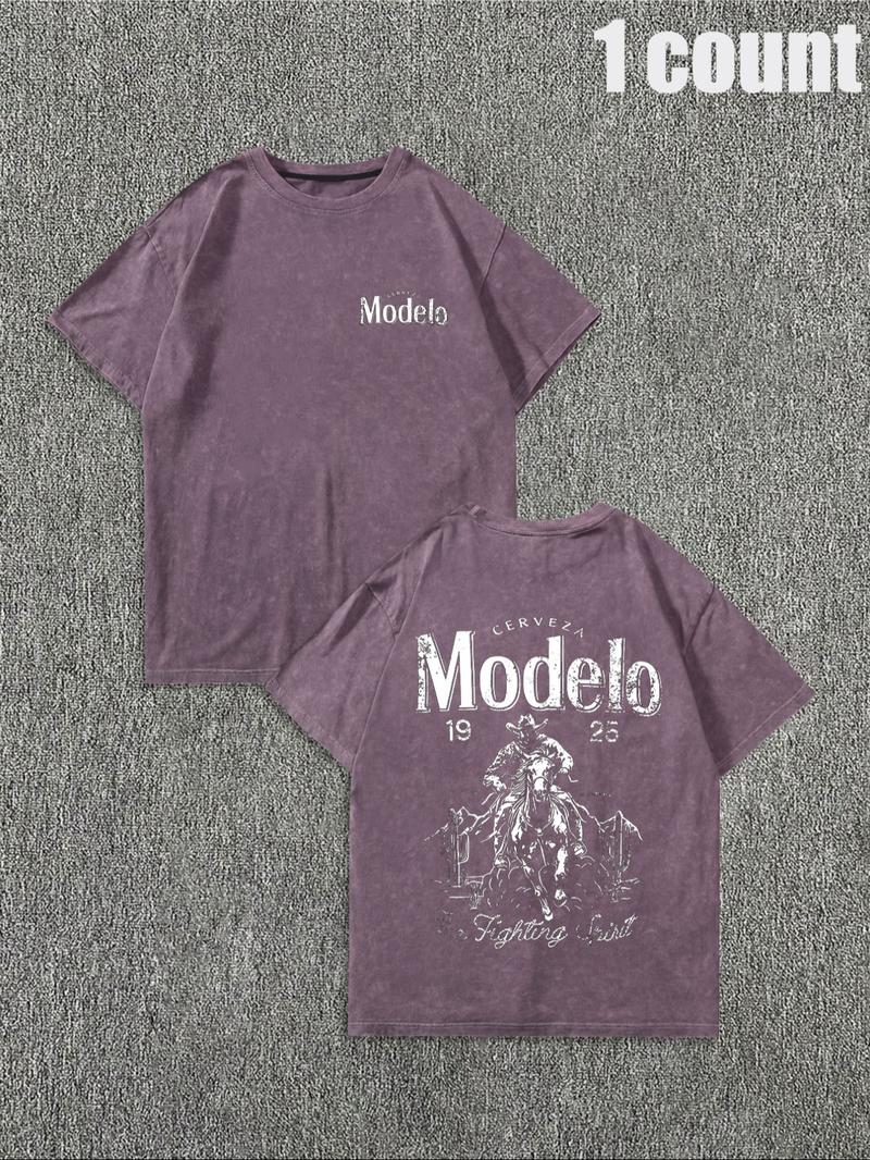 Men's Vintage Letter & Cowboy Print Casual Graphic Design Short Sleeve Tee, Casual Loose Retro T-shirt for Daily Wear, Menswear for All Seasons, Men's Graphic Tees