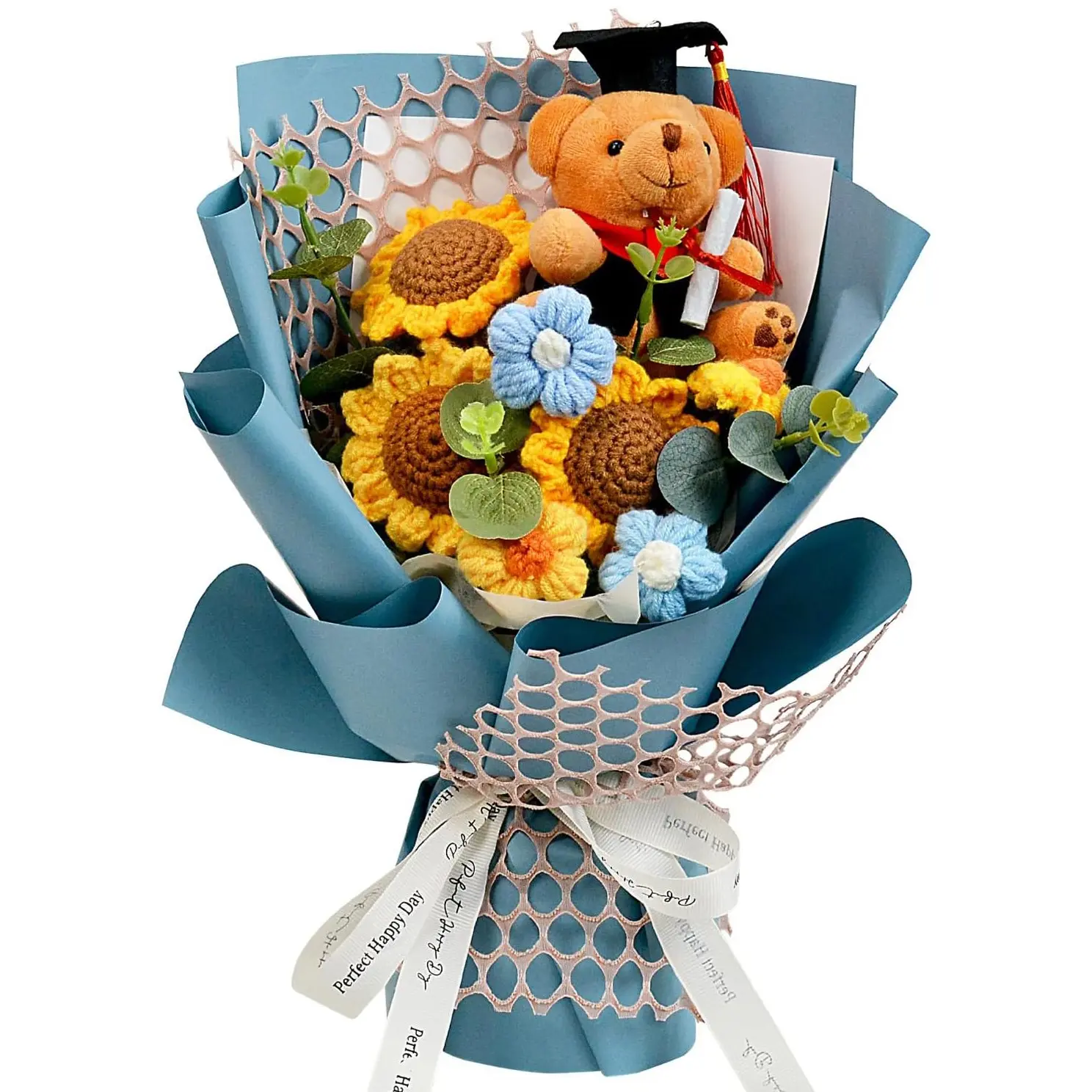 Graduation Gift Crochet Bouquet, Handmade Sunflower Rose Bear Bouquet, Sunflower Gifts, Graduate Gifts, Birthday Teacher Thank You Gift, Christmas Home Decor