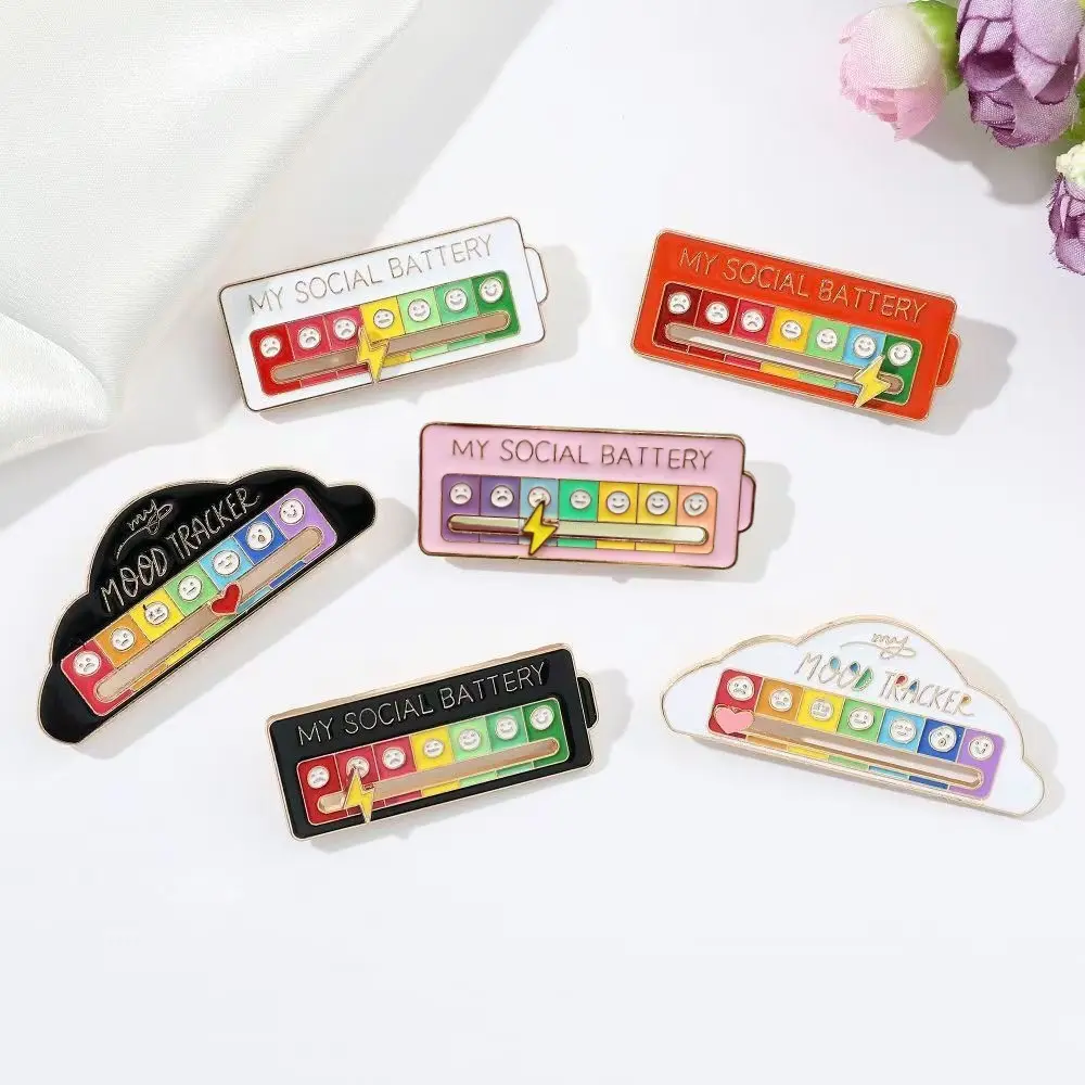 Slidable Mood Change Energy Metal Brooch, Convertible Social Emoji Pin Unisex Fashion Badge Jewelry