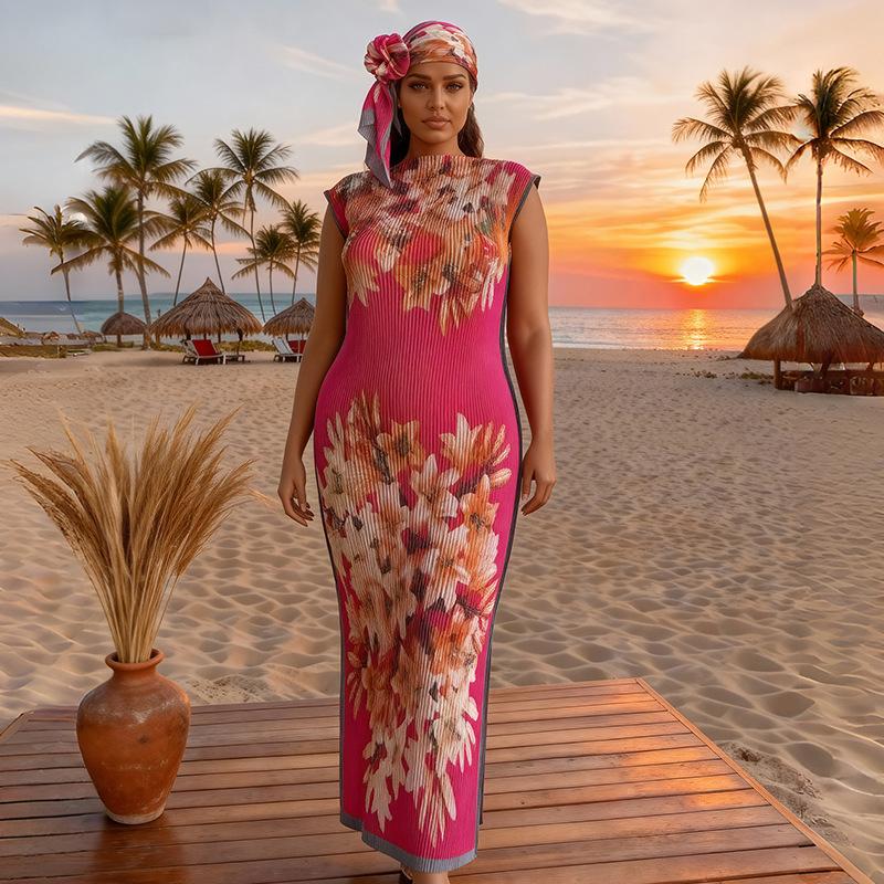 Women's Elegant Animal Print Long Dress Set, Slim-Fitting Moo Moo Skirt & Scarf, Beach Sun Protection Shawl, All Seasons Fashion, Accessory, Womenswear, Lady