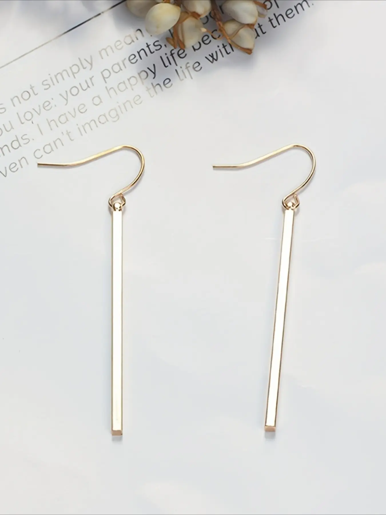 Minimalist Long Vertical Bar Drop Hook Earrings, Two-Tone Gold & Silver Available Geometric Straight Bar Dangle Earrings, Dangly Earrings, Elegant Daily Office Light Luxury Jewelry Gift for Women
