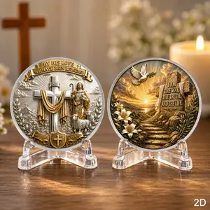 Christian Religious 2D Replica Coin, Cross Dove Lily Commemorative Medal, Home & Car Decor Creative Gift