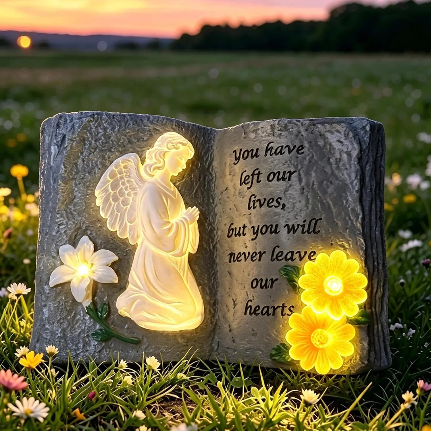 Solar Memorial Angel Statue Book Figurine Cemetery Yard Decor | Angel Sculpture Remembrance, Weatherproof Grave Decoration, Memorial Cemetery Yard Patio Decor, Sympathy  for Loved Loss