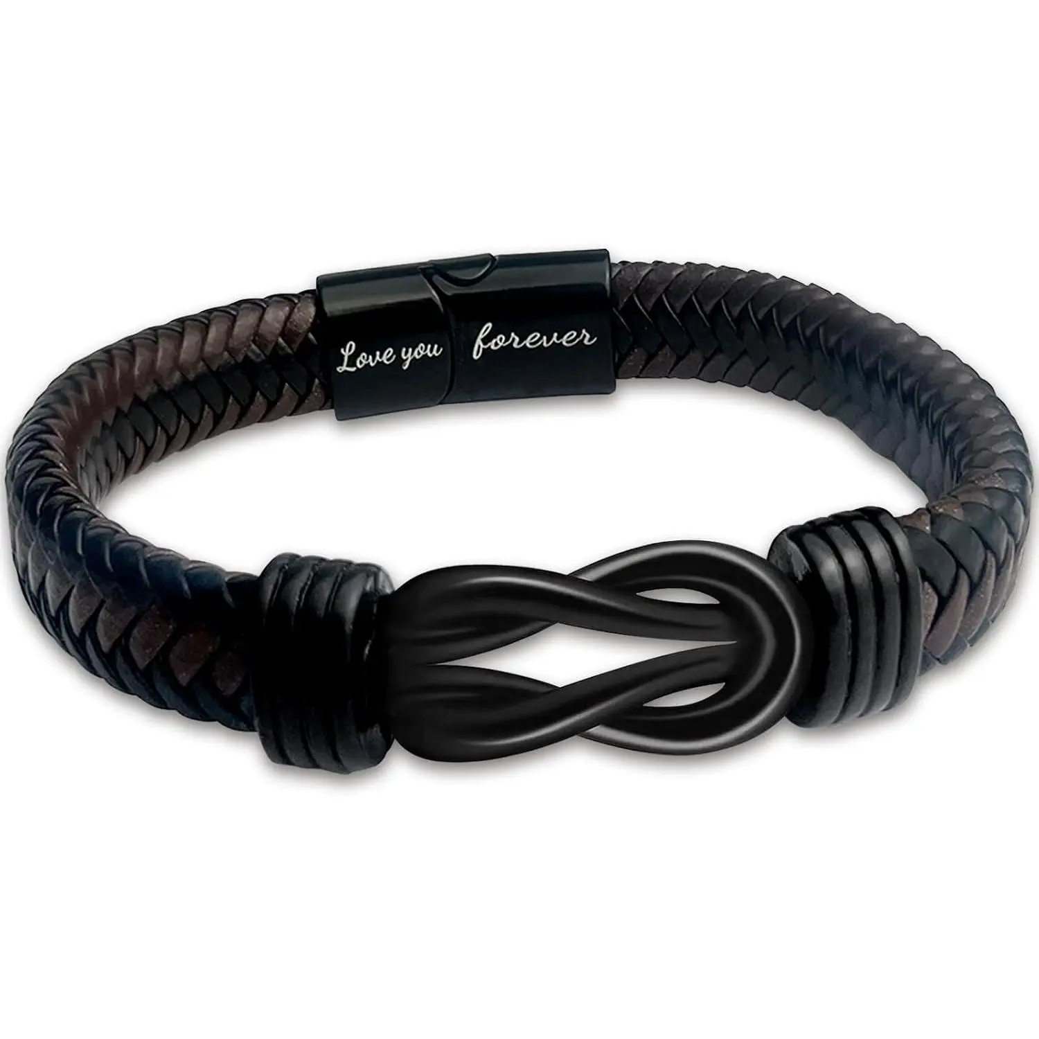 Knot Bracelet Gifts for Men – Brown Braided Leather Stainless Steel Infinity Bracelet, "Love You Forever" Engraved,  for Husband, Boyfriend, Son, Grandson, , Always Linked Together