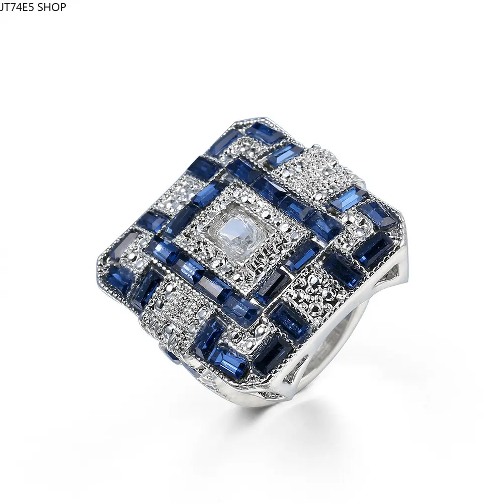 Gorgeous Bright Blue Zircon Statement Ring, Elegant Sparkling Gem Costume Jewelry For Daily Outfits