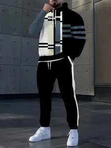 Men's Casual Hoodie Set with All over Print, Long Sleeve Fitted Sweatshirt & Pants, Digital Printing, Couples Fashion, All Seasons