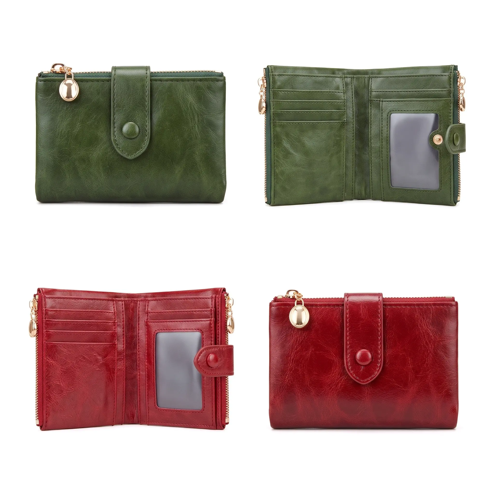 Slim Tri Fold Wallet For Women Soft PU Leather Snap Button Coin Purse Compact Everyday Essential Urban Minimalist Stitching Detail Double Zipper Card Holder