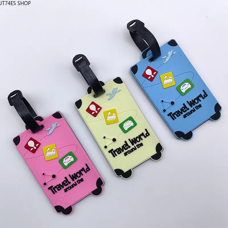 Unisex Soft Synthetic Rubber Luggage Tag with Cartoon Icons, Anti-Lost Address Tag for Travel Check-in & Boarding Luggage