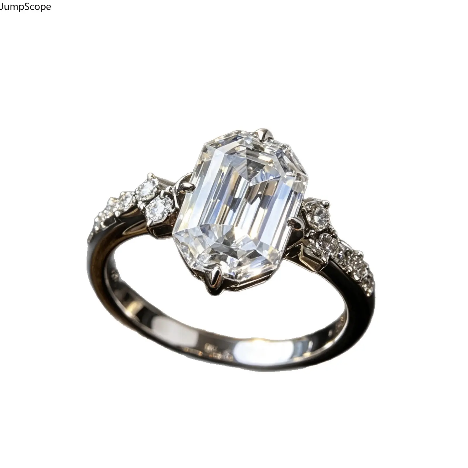 White Gold Plated Large Elongated Emerald Cut CZ Ring For Women, Asymmetrical Marquise Cluster Pave Zircon Minimal Timeless Stackable Engagement Wedding Solitaire Band For Proposal Anniversary Daily Formal Wear