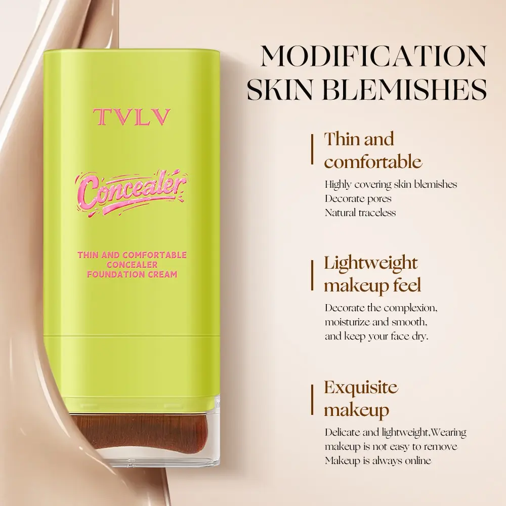 2-In-1 Dual-Ended Foundation Stick, Long-Lasting & Waterproof Concealer and Foundation, Full Coverage Matte Finish, Contouring Foundation with Brush