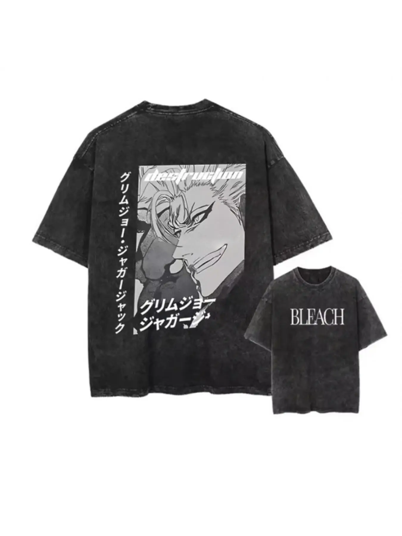 Grimmjow Jaegerjaquez Anime T-Shirt, Vintage Washed Graphic Tee, Print, Japanese Shinigami Streetwear Top, Menswear & Womenswear, Graphic Washed Casual Baggy Oversized Tees, Summer Round Neck Short Sleeve, Sports Shirt, Workout T-shirt