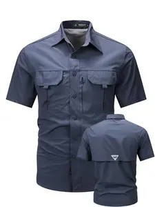 Summer Men's Quick-Dry Workwear Short Sleeve Shirt, Multi-Pocket Tactical Outdoor Breathable Sun Protection, Back Mesh Design