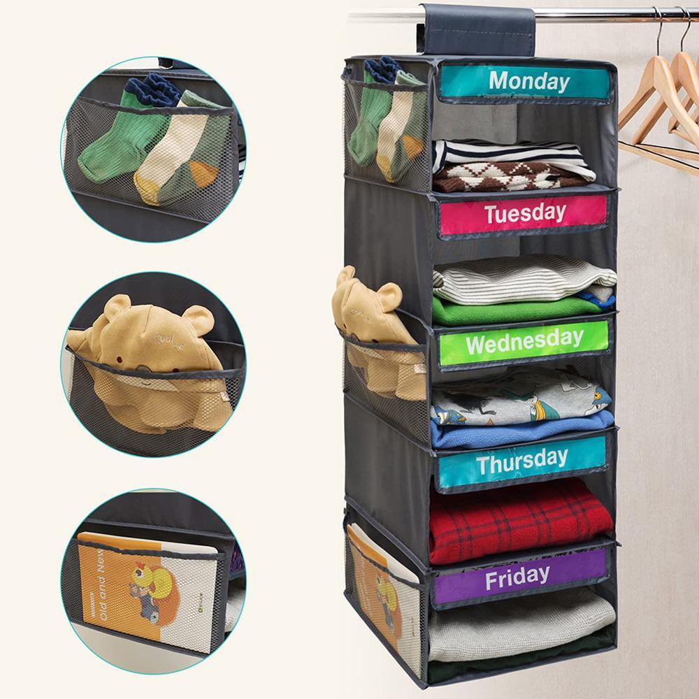 5 Layer Hanging Clothes Storage Rack, 1 Count Weekly Hanging Clothes Organizer, Multifunctional Hanging Storage Rack for Home Bedroom