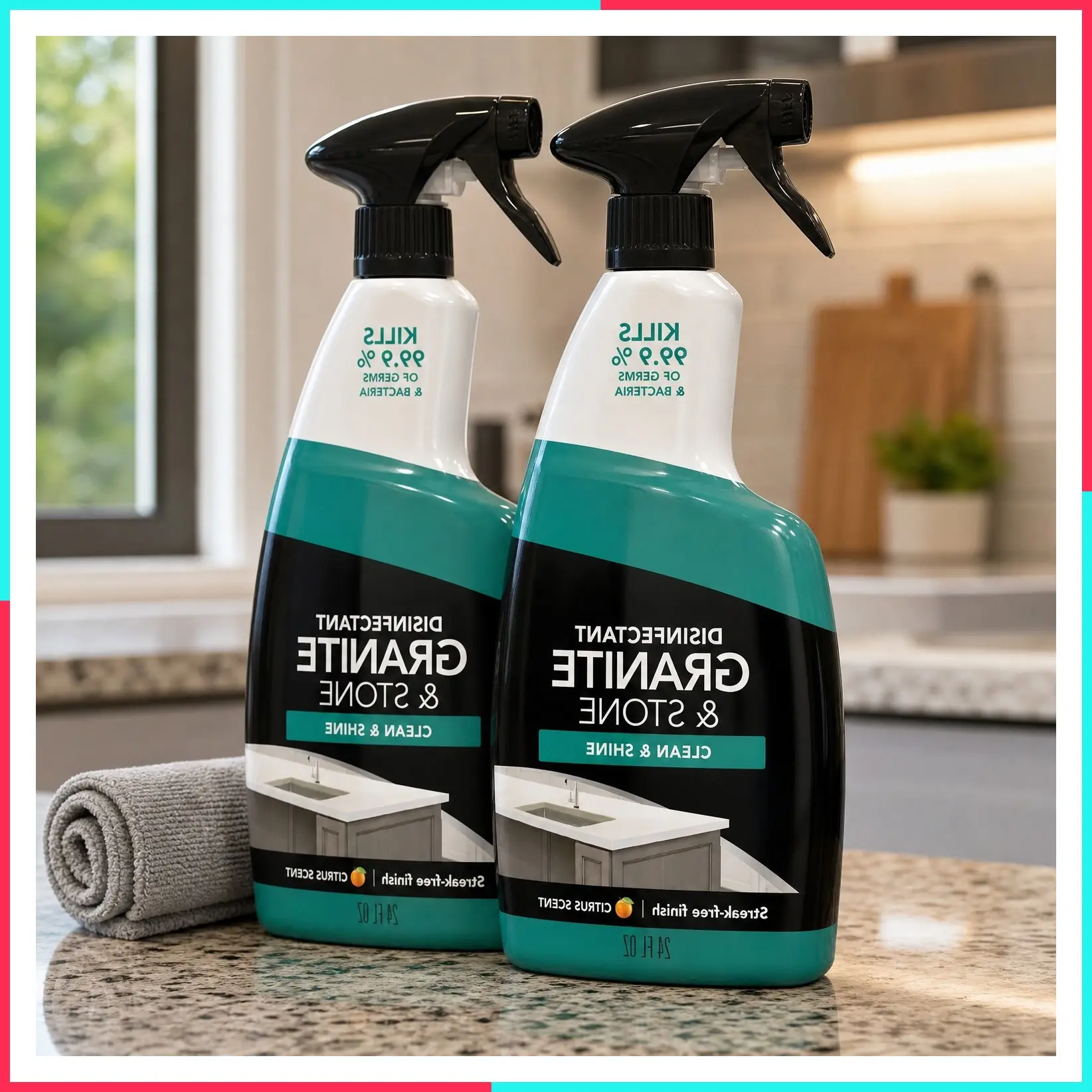 Disinfectant Granite Daily Clean & Shine 2 Pack with Polishing Cloth Safely Clean Disinfect and Shine Granite Marble Soapstone Quartz Quartzite Slate Limestone Corian Laminate Tile Countertop