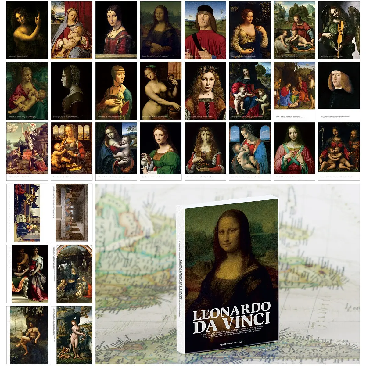 30 Vintage Art Postcards Set, Leonardo Da Vinci Masterpieces Reproduction, DIY Scrapbook, Pen Pal Gift, Wall Decor, Postcard Exchange
