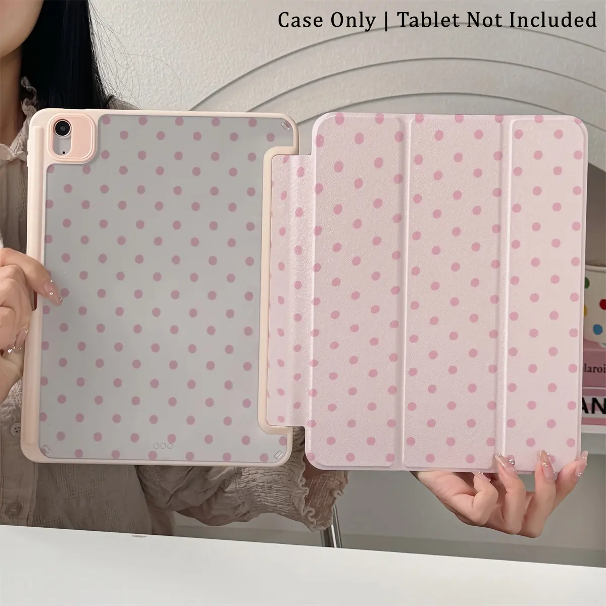Cute Pastel Polka Dot TPU Plastic iPad Cover - Trifold Stand Folded Casing, Lightweight Protective Kawaii Tech Accessory with Strong Protection for 2020-2026 Pro 11/13, Air 7/8, Mini 7/6, 10th-11th Gen iPad Models
