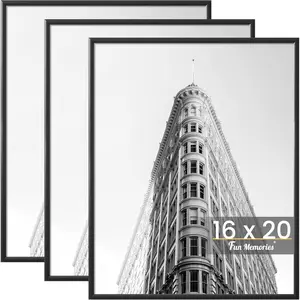 16x20 Poster Frame 3 Pack - Scratch Proof Picture Frame for Photos, Posters, Art Prints | Horizontal or Vertical Wall Mounting | Black