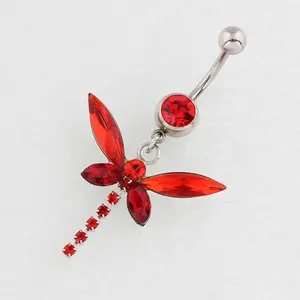 Navel ring claw chain dragonfly body piercing navel clasp medical stainless steel curved rod jewelry