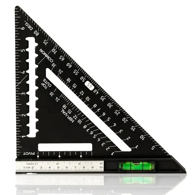 7 In Functional Fixed-Size Aluminum Triangle Rafter Square, 1pc Measuring Instrument with Leveling Function for Woodwork, DIY Projects