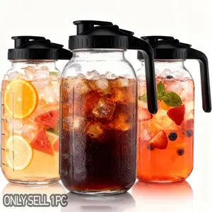 Glass Water Jug with Lid, 64oz Summer Beverage Pitcher, Wide Mouth Half Gallon Mason Jar, Leak-Proof, Ideal for Iced Tea, Cold Brew Coffee, Milk, Juice