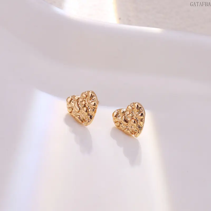 Elegant Gold Plated 8mm Mini Nugget Heart Earrings, Trendy Fashion Jewelry