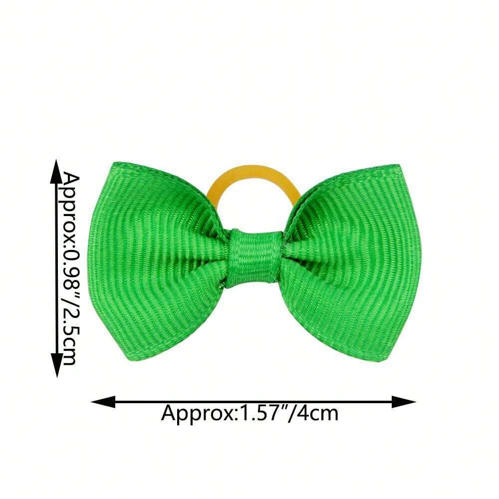 30pcs Puppy Yorkie Dog Hair Bow Pure Ribbon With Rubber Band 40mm Pet Grooming Products Mix Colors Varies Patterns Pet Hair Bows (Pure Ribbon Rubber Bow)