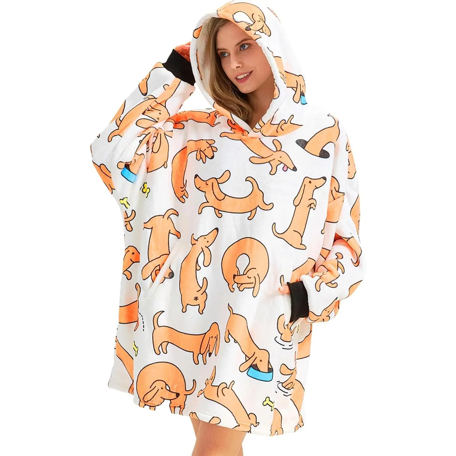 Dachshund Gifts for Women, Wiener  Blanket Hoodie Wearable Hooded Blanket,  Size
