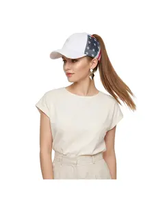 Cross-border new style washed hole baseball cap American flag five-pointed star high ponytail curved brim peaked cap