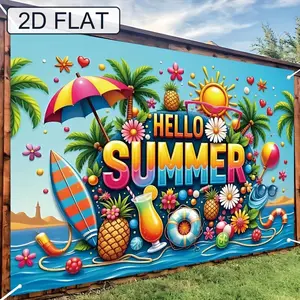 One Flag, Summer Design, Measuring 150Cm by 100Cm (59 Inches by 39.4 Inches), Made of Polyester, Suitable for Background Decoration, Ideal for Beach-Themed Events, And Perfect for Use in Offices, Outdoor Settin