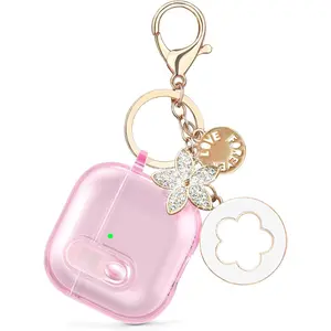 (with Safety Lock) Clear Durable Case Cover Protection for AirPods 4 with Cute Bling Keychain Women Girls Earphone Protective Cover