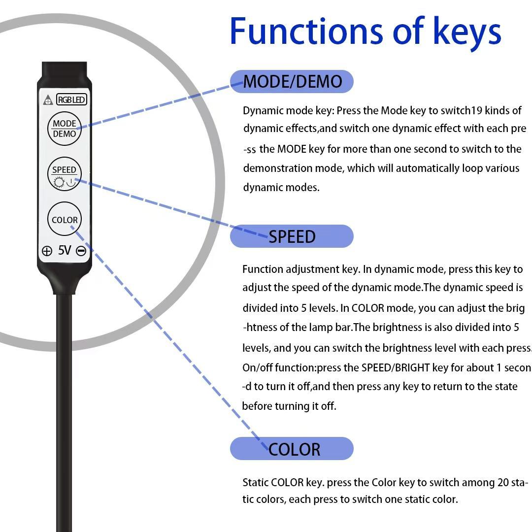 3-key Controller, USB Powered Dimmable LED Strip Light Controller, Suitable for SMD2835, 3535, 5050 LED Strips, TV Backlight, Bedroom and Other Decorative Purposes