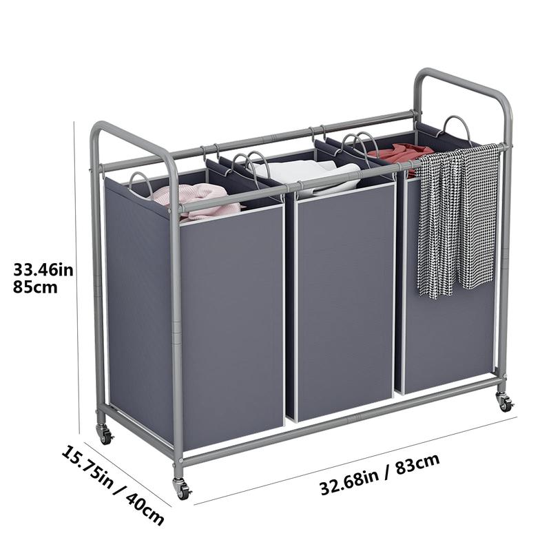 3-Bag Laundry Basket Hamper Laundry Sorter Cart laundry room organization with Heavy Duty Rolling Lockable Wheels and Removable Bags【A001】 Deals For You Days