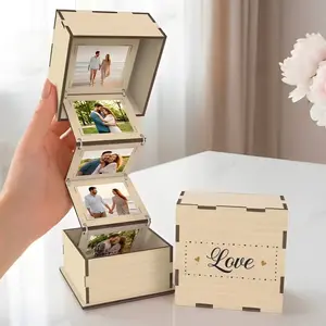 Wooden Photo Album Gift Box, Creative Wooden Flip-Top Storage Box, Vintage Party Wedding Gift, Perfect for Family and Friends，Lover