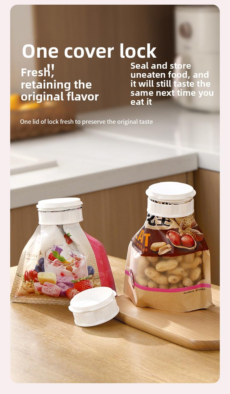 FaSoLa Kitchen Double-Opening Spout Moisture-Proof Sealing Lid for Oatmeal and Flour, Food Preservation Sealing Cover for Bagged Foods