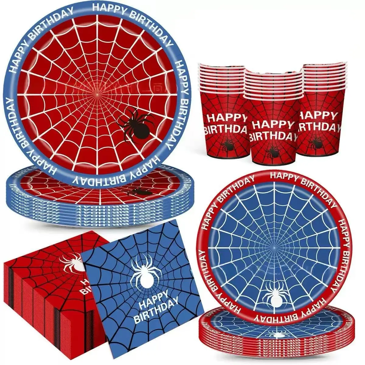80-Piece Disposable Cutlery Set with and Blue Spider Pattern, Perfect for Camping, Picnics, Weddings, Birthday Parties